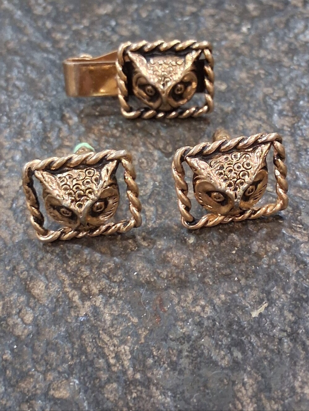 1950s Hickok Mid-Century Modern (MCM) "Wise Owl" cufflink and tie bar set